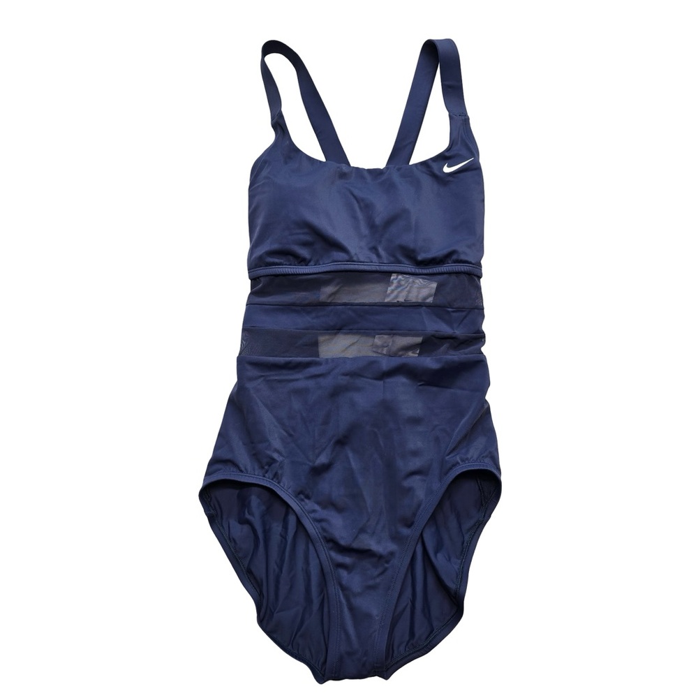 Nike Navy One Piece Swimsuit Mesh Panel Lined Women’s Large NWT - Picture 1 of 6